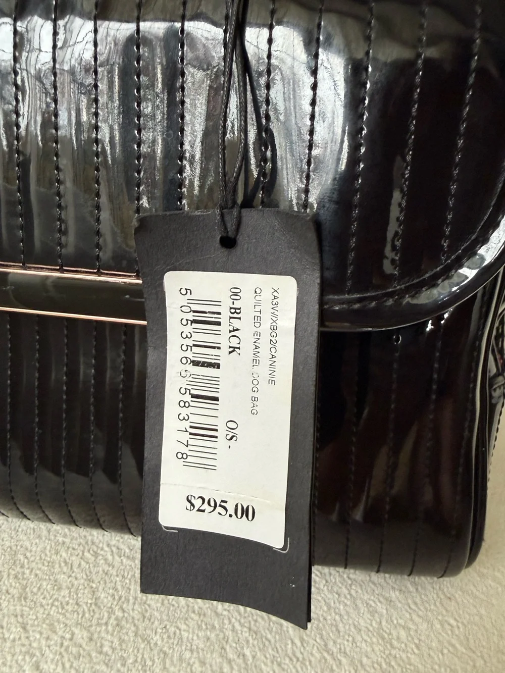 Ted Baker Black Patent Pet Carrier with Rose-Gold Hardware